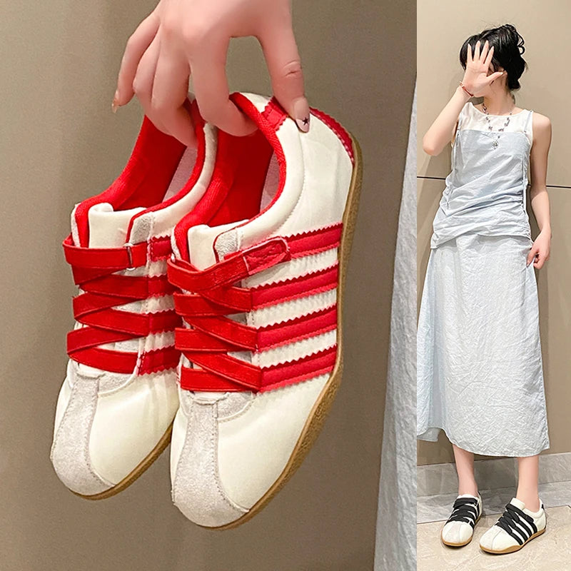 Women's Tennis Sneakers Summer Outdoor Training Shoes Skate Shoes Flat Casual Shoes Fashionable Women's Lace-Up Vulcanized Shoes