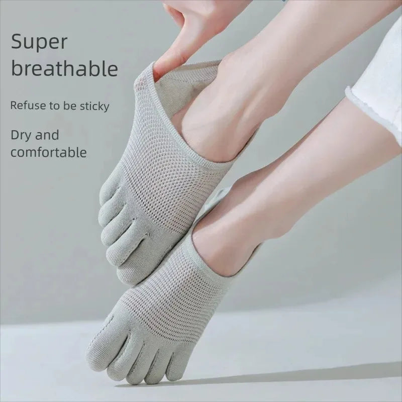 Women's 5 Pair Cotton 5-toe Socks Summer Breathable Mesh Sock for Women Mens Five Finger Ankle Toe Socks Low Cut Sock for Ladies