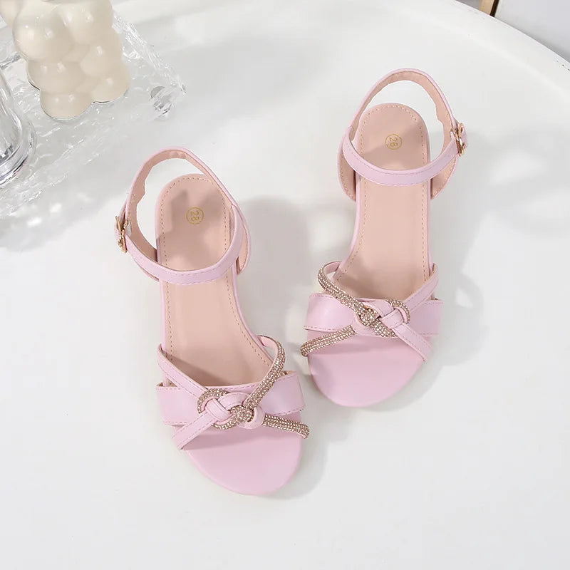 Children's Sandals 2026 Spring Summer New Kids' Crystal High Heels Soft Sole Casual Fashion Girls' Princess Shoes 3-10 Years Old