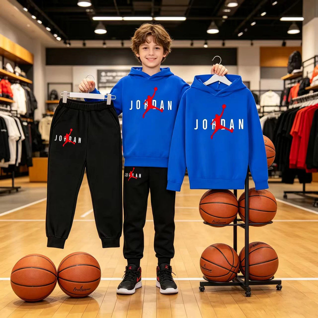 Kids Clothes Hoodie Basketball Letters Pullover Boy Girl 3-12Years Blue Sweatshirt+Black Pants Charming Leisure Brand Sports Set