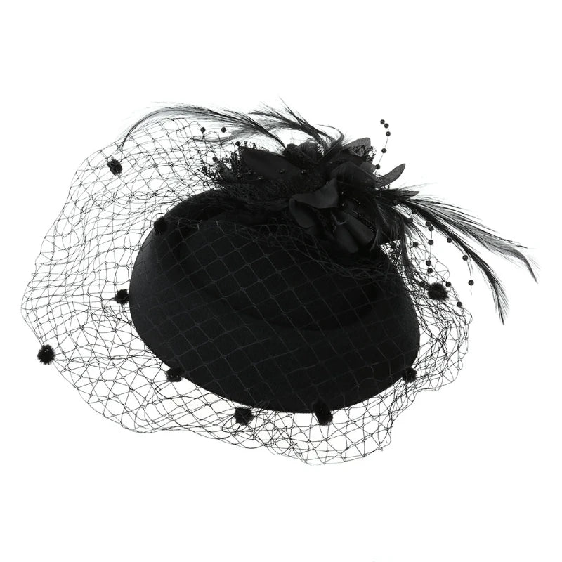 Fascinator Hats for Women Pillbox Cap with Flower Furry Mesh Veils and Hair Clip Party Headwear Headdress