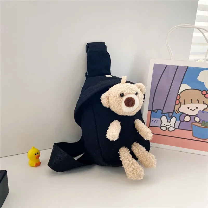 Children's Bags Winter New Messenger Bag Cute Bear Chest Bag Korean Version Trend Boys and Girls Mini Canvas Bag messenger bag
