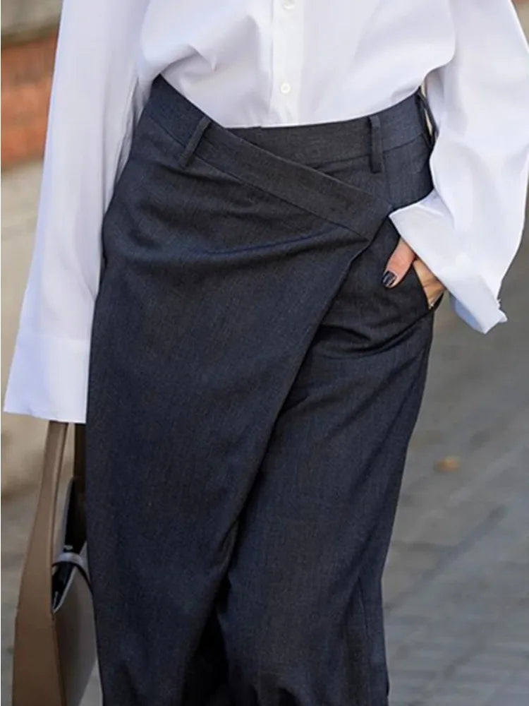 Bonboho Women's Solid Color Commuter Pants 2025 Summer New High Waist Asymmetric Wide Leg Trousers Casual Streetwear Pants