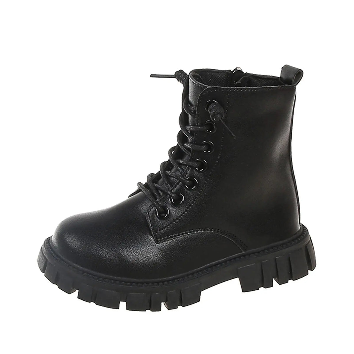 Spring Autumn Girls Fashion Ankle Boots School Kids Leather Boots Thick Bottom Non-slip Children's Causal Boots Black White