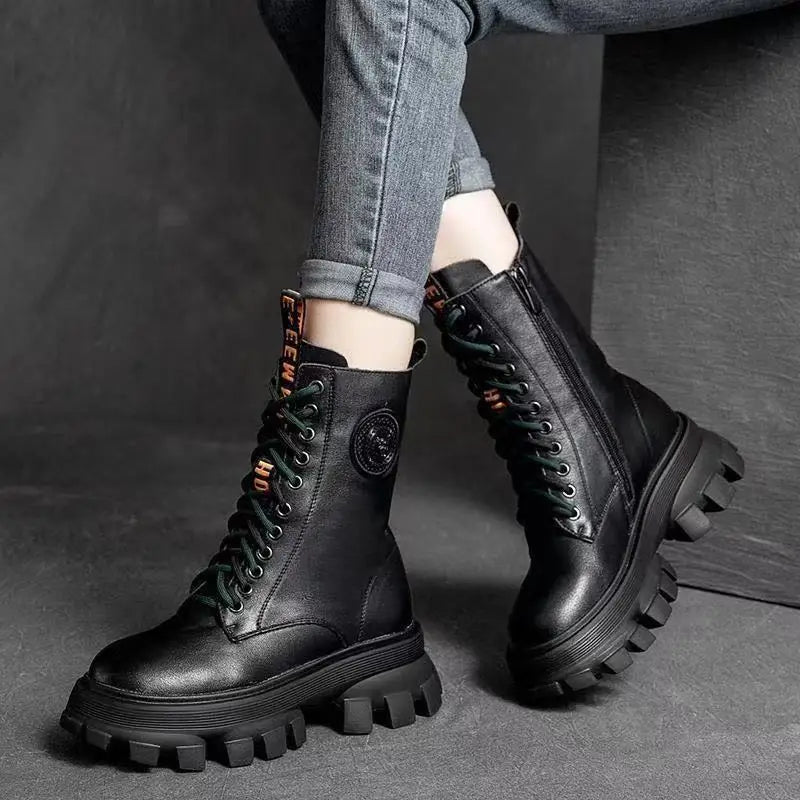 Boots Woman Winter 2025 New In Half Boot Booties Genuine Leather and fur Leather Punk Chelsea Gothic Y2k Shoes for Women Padded