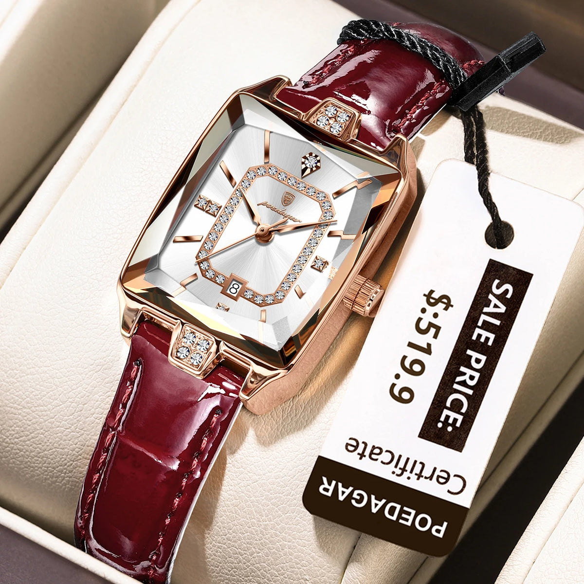 POEDAGAR Luxury High Quality Women Wristwatch Waterproof Date Rectangle Watch For Woman Leather Quartz Women's Watches Reloj+Box