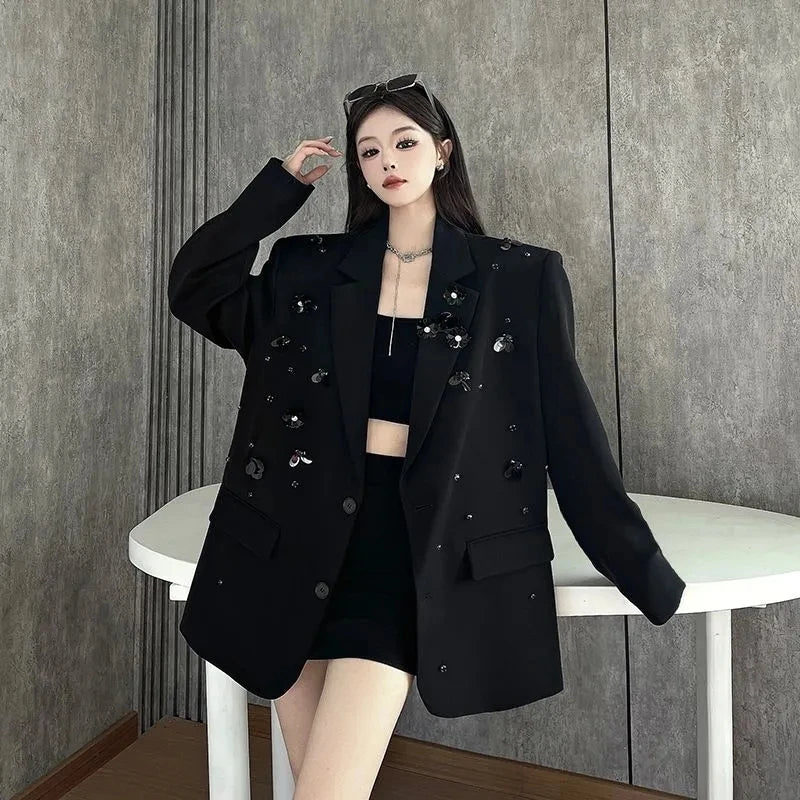 New Korean Fashion High-Quality Women Blazer Autumn V-neck Loose Long Sleeve Temperament Casual Blazers Jackets Female Outerwear