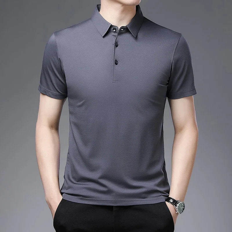2026 Men's New Solid Color Business Casual POLO Shirt Summer Fashion Casual Short Sleeve Comfortable and Breathable Top