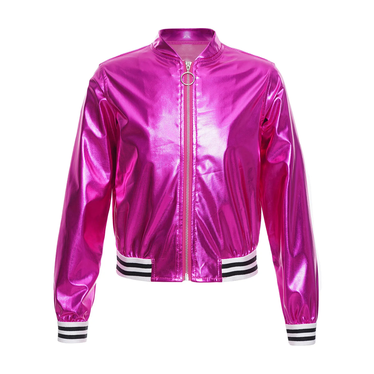 Kids Girls Shiny Sequins Hip Hop Jazz Dance Jacket Long Sleeve Zipper Bomber Coat Outerwear Disco Stage Performance Streetwear