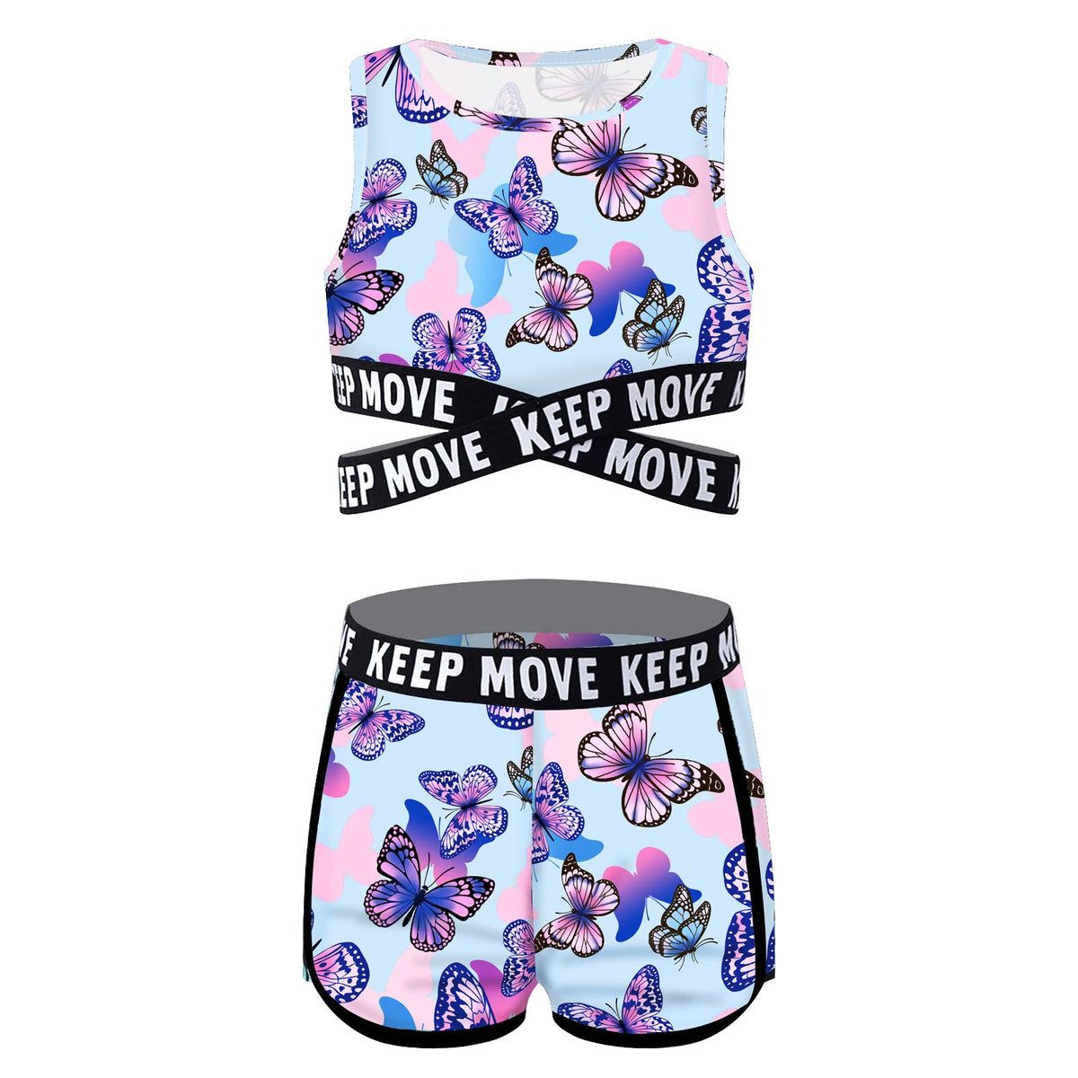 Kid Girls 2PCS Bikini Sets Swimwear Children Swimsuit Bathing Beachwear Costumes Round Neck Sleeveless Crop Tops with Shorts
