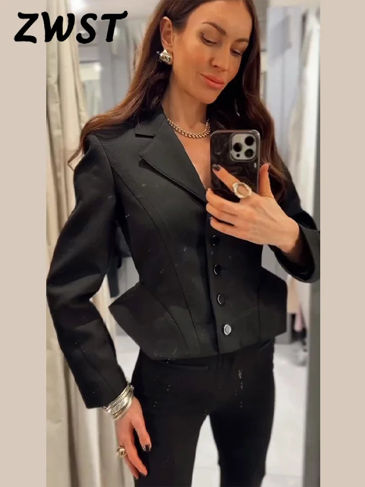 Elegant Single Breasted Jacket Women Slim Chic Lapel Full Sleeve Waist-closed Jacket Female 2026 Fashion Solid Outwear Lady