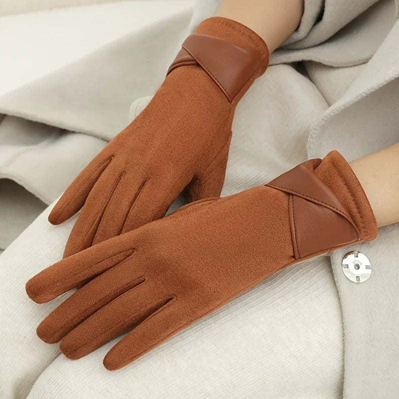 Women's Elegant Gloves - Winter Gloves with Bow Decorations, Suitable for Daily Wear