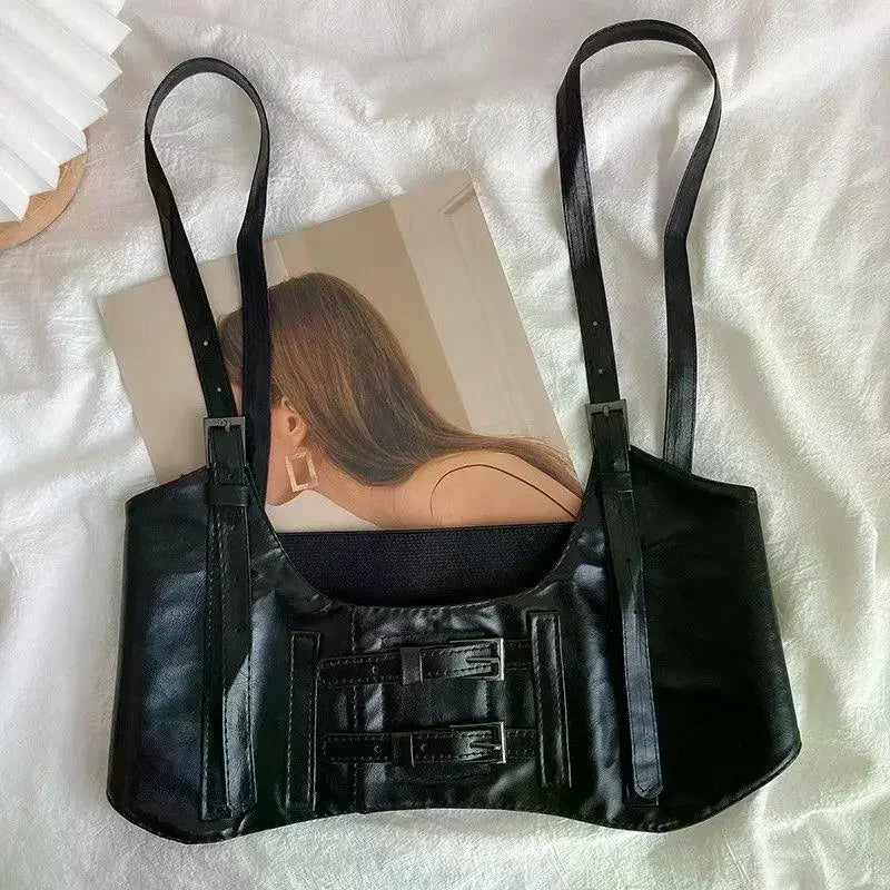 Women Fashion Belt Wide Corset Leather Corselet Modeling Waist-to-Shoulder Leather Belt Body Harness Goth Clothing Accessories