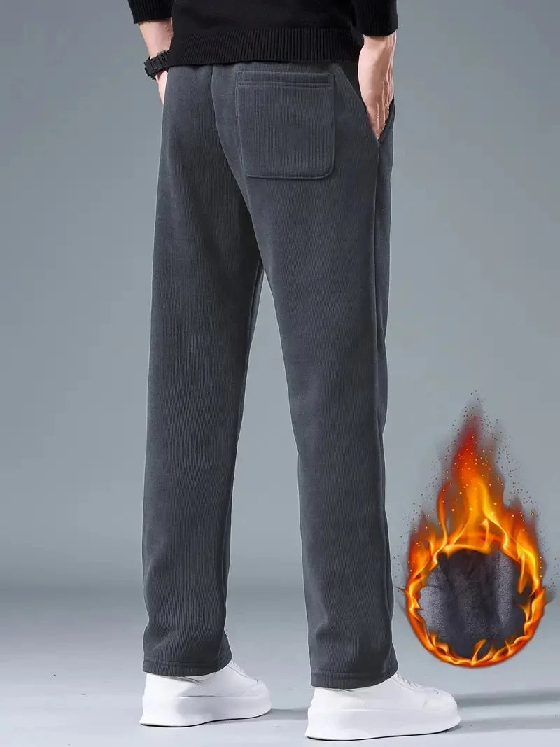 2025 Winter Corduroy Sweatpants Men Drawstring Fleece Lined Thick Warm Wide Leg Straight Casual Pants Male Loose Trousers