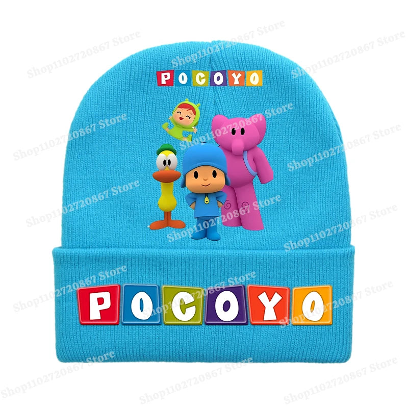 POCOYOS Children Knitted Hats Anime Character Print Knit Beanie Boys Girls Cartoon Winter Warm Caps Cute Thermal Hat Kids Gifts