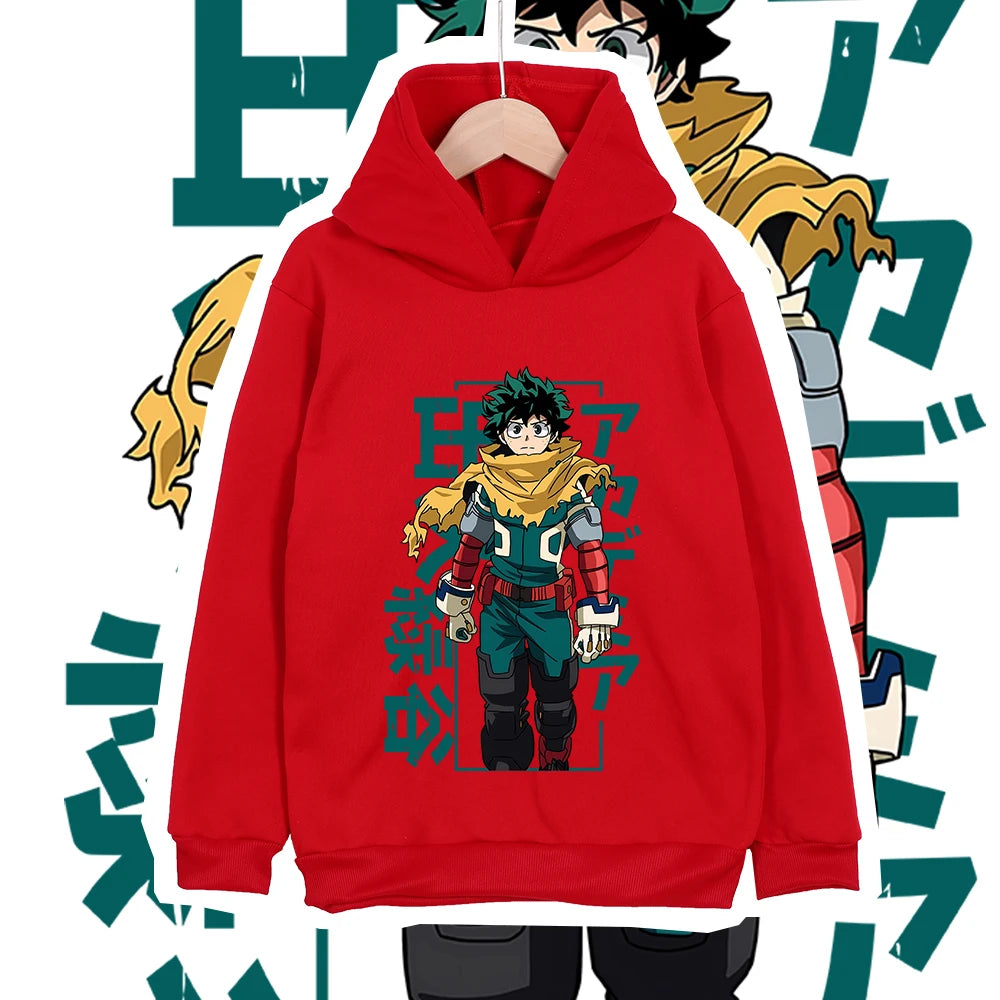 Kids Anime Cotton Tshirt Mha Midoriya Print Unisex Hoodie Sweatshirt for Boys Girls 100-160cm Cartoon Casual Clothes