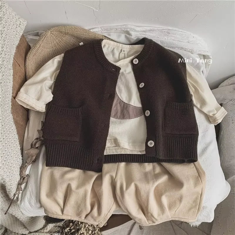 Children Sweater Vest Autumn Winter 2026 New Fashion Boys Girls Baby Knitted Cardigan Coat Kids Clothing