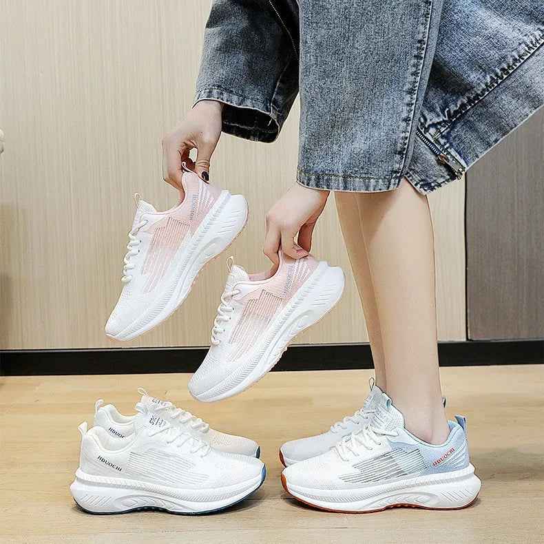 2026 New Women's White Trendy Running Shoes Thick Sole Breathable Mesh Fashion Casual Sneakers for Spring Outdoor Tennis
