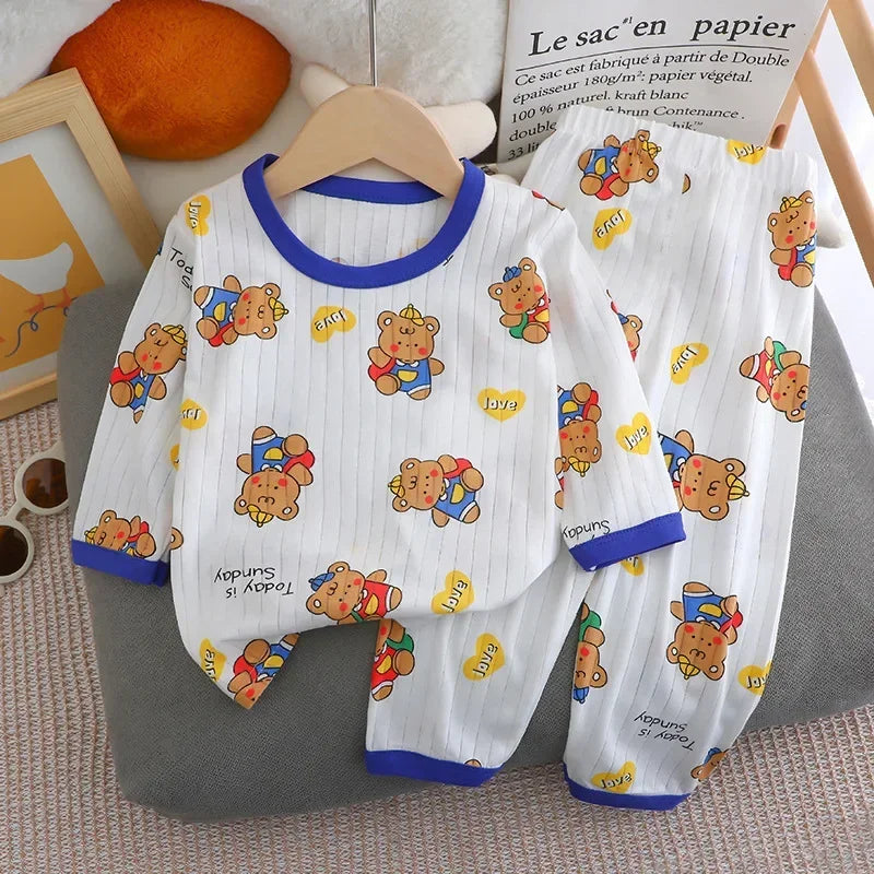 Baby Pajamas Summer Children's Long-sleeved Trousers Home Clothes Suits Cotton Underwear Thin Pajamas Air-conditioning Clothes