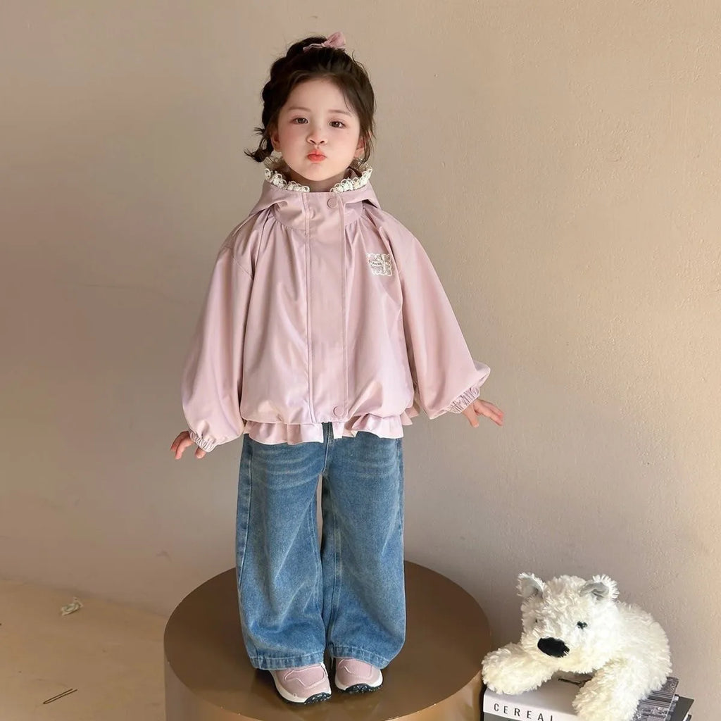 Girls Windproof Jacket Spring Autumn New Style Children's Hooded Coat Stylish Outdoor Clothing for Kids
