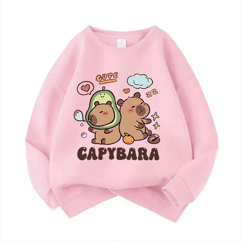 90s Y2k Unisex Crew Neck Kid Hoodie Capybara Hoodies Manga Kids Children's Sweatshirt Cute Capibara Hoody for Boys Girls