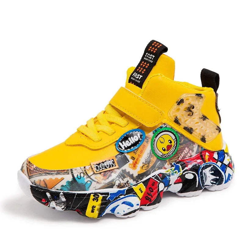 Size 26-37 Children Sports Sneakers for Girls Kid Cartoon Graffiti Pattern Casual Shoes Boys Basketball Shoe Chaussures De Sport