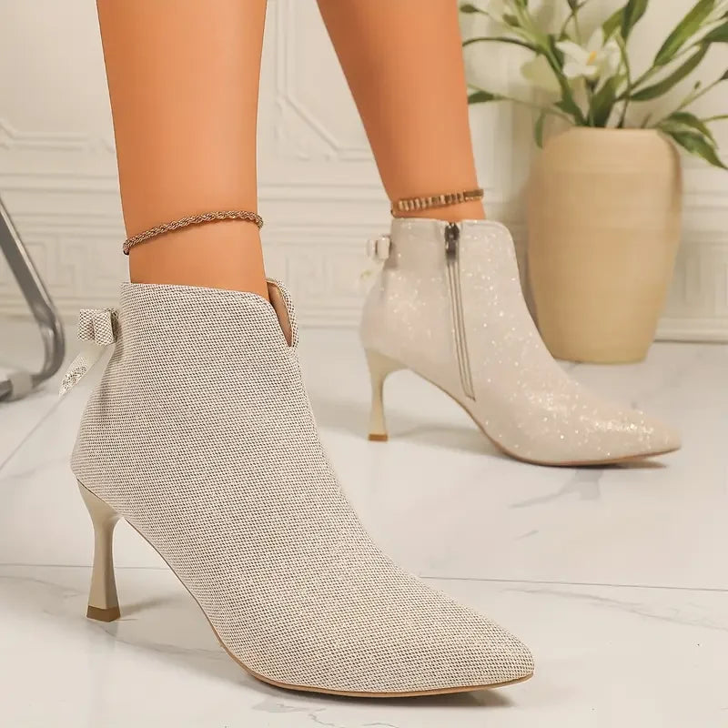 2025 Autumn/Winter New Women's Short Boots, Versatile, Sexy, Elegant, Stiletto Pointed Toe Ankle Boots, Fleece-Lined for Warmth, High Heels, Paired with Leggings, Paired with Jeans, Suitable for Parties, Gatherings, Weddings,