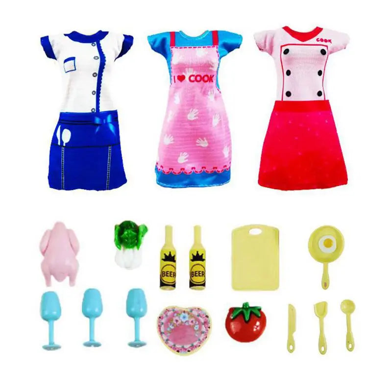 Kids Toys Fashion Outfit Dress Clothes Doctor Nurse Chef Wear Kawaii 21 Items/Lot Doll Accessories 30cm For 11.5'' Dolls Gifts