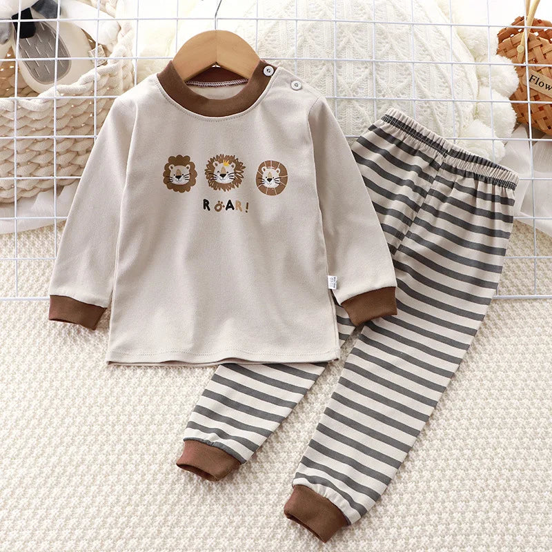 Kids Autumn Pure Cotton Pajamas Sets Boys Cute Cartoon Long Sleeve T-Shirt Tops with Pants Toddler Baby Casual Sleepwear