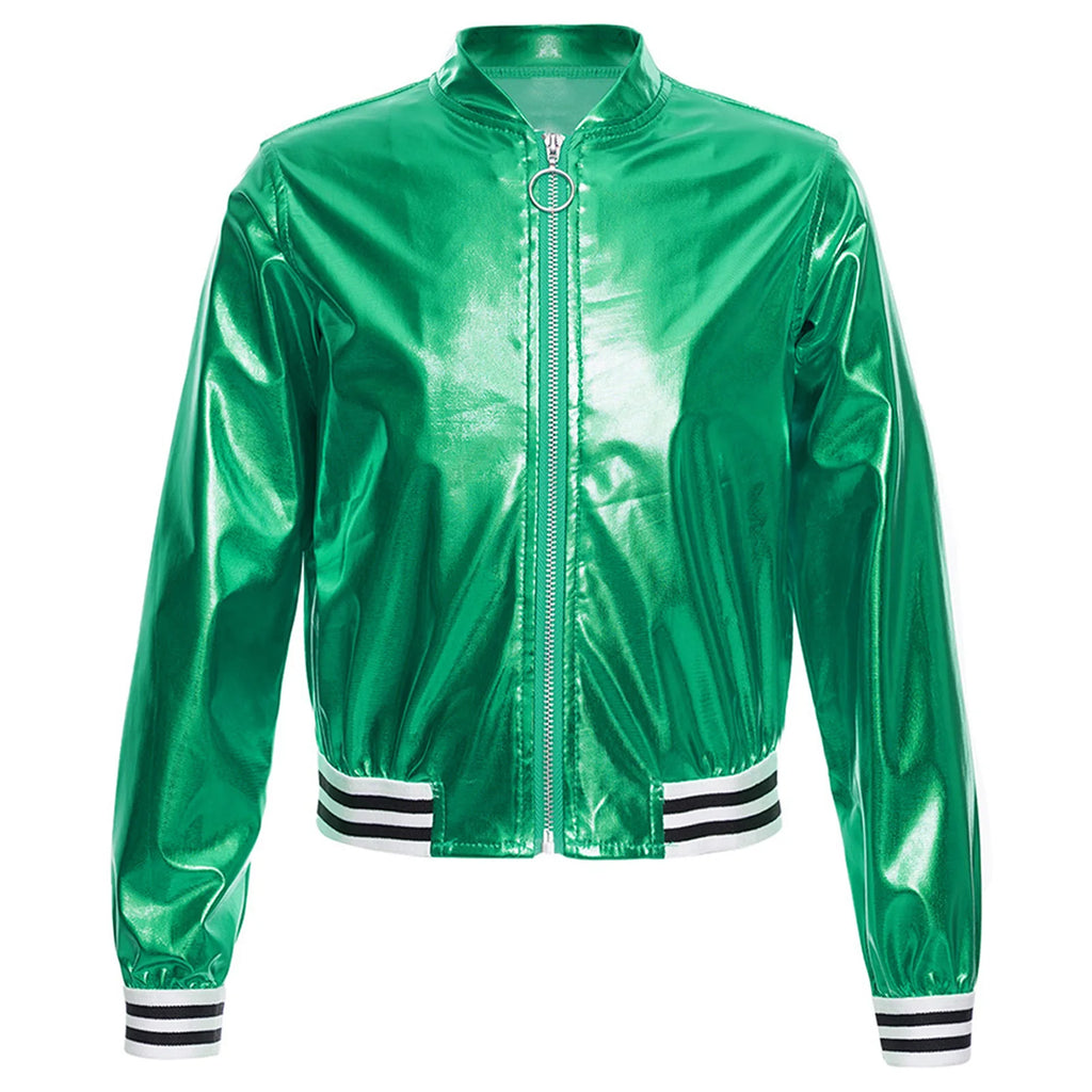 Kids Girls Hip-hop Jazz Street Dance Coat Long Sleeve Shiny Bronzing Cloth Baseball Jacket Bomber Outerwear Streetwear Dancewear