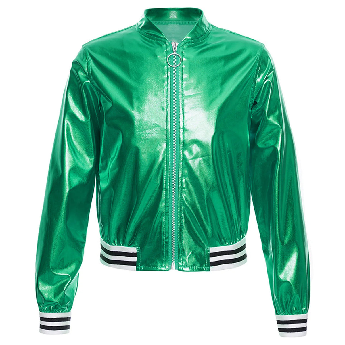 Kids Girls Boys Shiny Metallic Baseball Jacket Long Sleeve Casual Sports Bomber Jackets Jazz Hip-hop Street Dance Coats Outwear