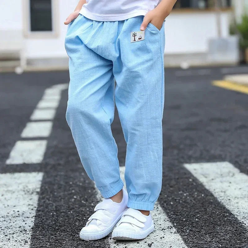 Children Pants Trousers for Boys Girls Cotton Linen Elastic Waist Summer Anti-Mosquito Pants Kids Clothing Long Pants 100-160cm