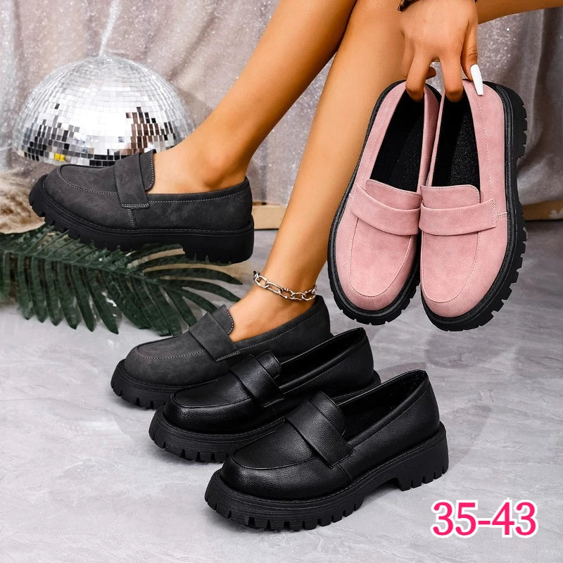 Women Thick Sole Loafers Ladies Shoes Slip on Flats Round Toe Platform Footwear Ladies All‑Season Fashion Female Shoes Women's