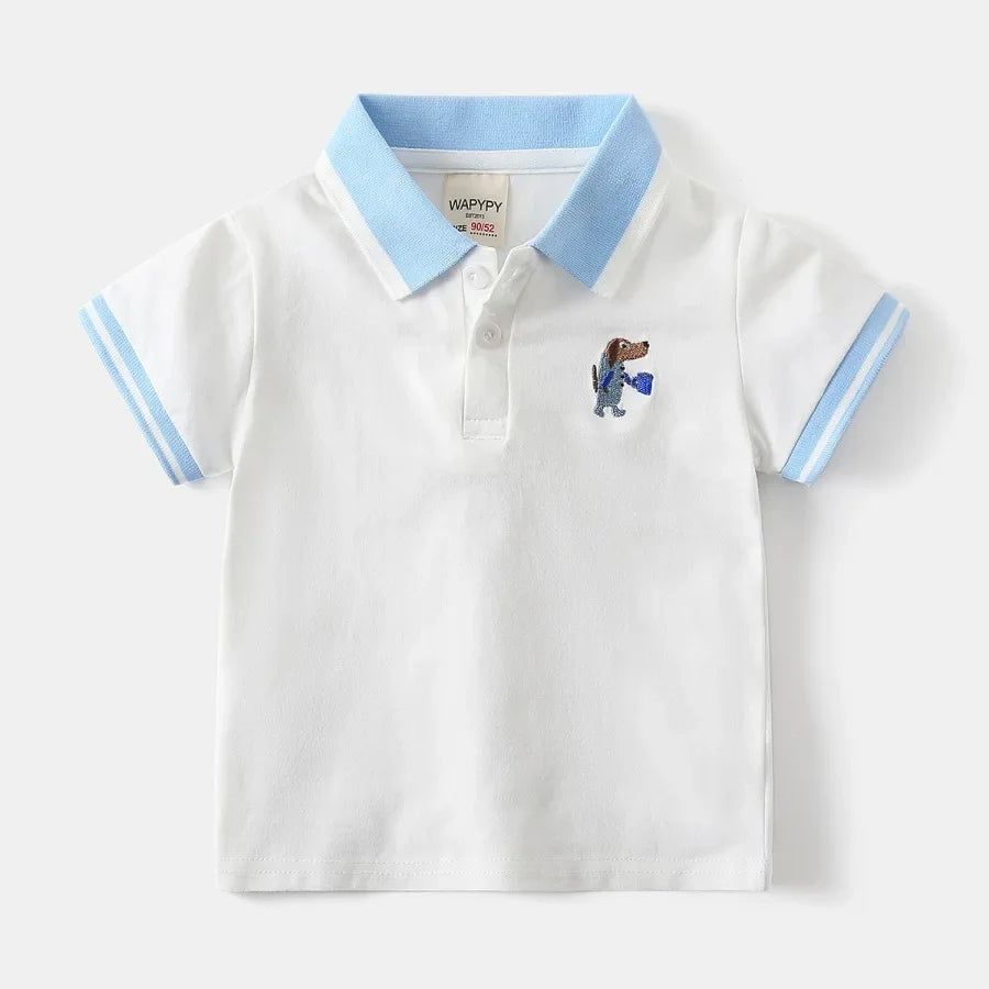 Kids 2-6Y Comfortable Cotton Casual Boys Tops Childrens Summer Short Sleeve Polo Shirts 4 Styles Handsome Cartoon Embroidery