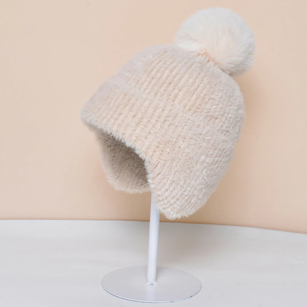 HT4280 Autumn Winter Hats for Women Thick Warm Knitted Hat Ladies Solid Beanies Russian Hats Female Ski Earflap Cap Beanie Hat
