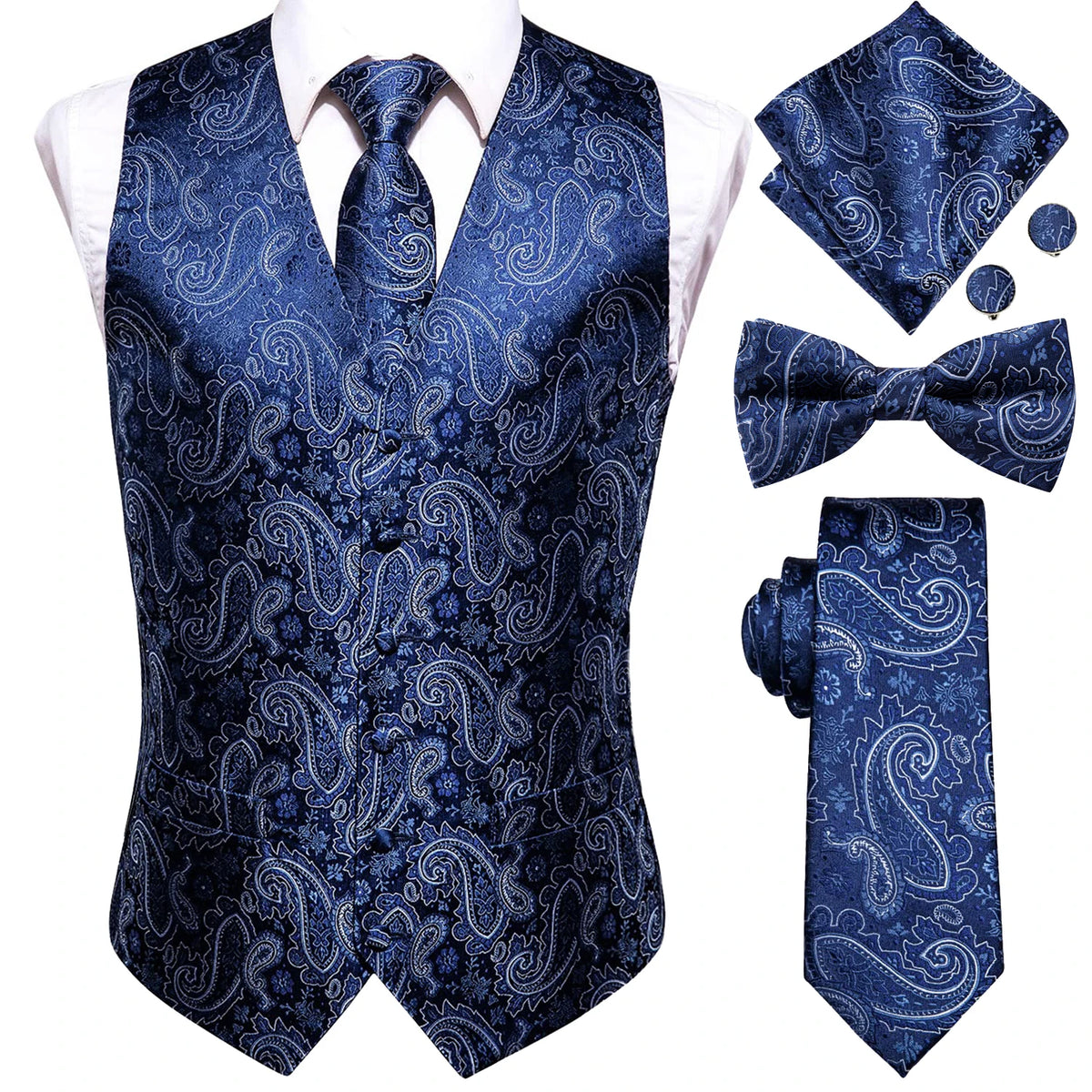 Luxury Gold Mens Suit Vest Red Blue Green Yellow Red Waistcoat Tie Bowtie Hanky Cufflinks Set Male Waist Jacket Wedding Office