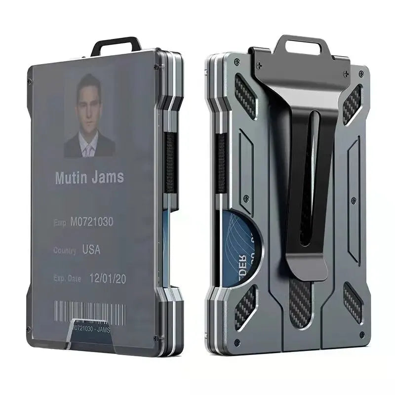 Minimalist Slim Wallet for Men  Metal Wallets with Money Clip  Clear ID Window badge Card Holder  RFID Blocking (Carbon Fiber)