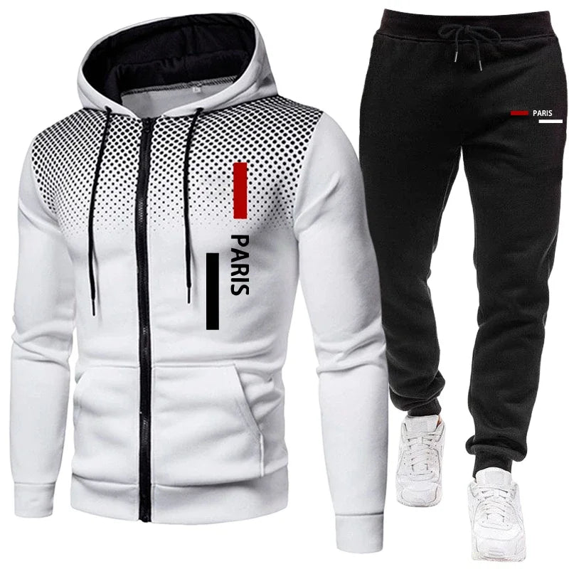 Men's Sportswear Hooded Sweatshirt and Sweatpants Urban Casual Sporty Zipper Hoodie Jogging Suit Fall/winter Training Outfits