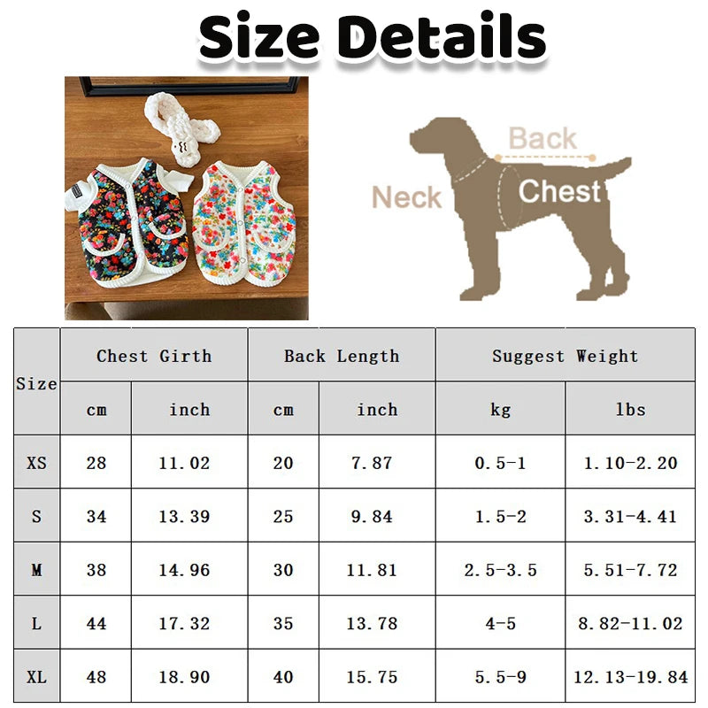 Pet Dog Vest Floral Style Fleece Vest Coat Chihuahua French Bulldog Warm Vest Jacket for Puppy Two-legged Clothing Pet Apparel