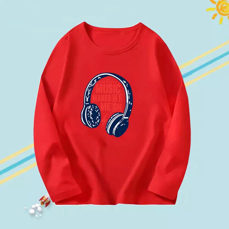 Kids Long Sleeve T-shirts Casual Boy Spring Autumn Base Tee Tops Big Boy Music Fashion T-shirts