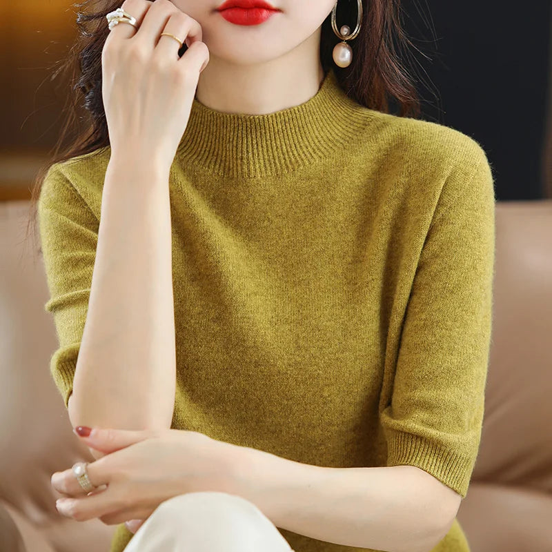 Summer Cashmere Sweater  Women Solid Short Sleeve  Pullovers Jumper Knitted Sweaters