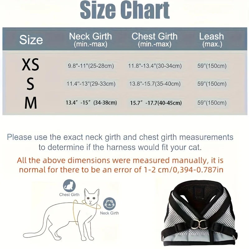 Cat and Dog Leash Set, Vest-Style Pet Harness with Anti-Escape Strap, Suitable for Cats and Dogs, Breathable Mesh Leash, Anti-Escape