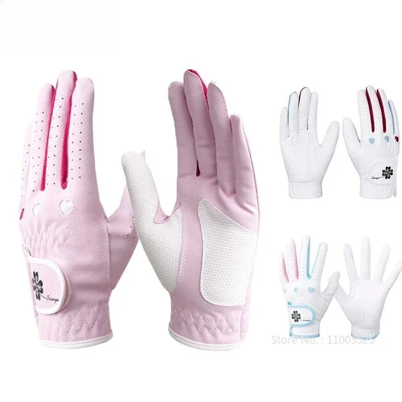 Golf Women's Gloves Contrast Color Sports Gloves Breathable Wearable Anti Slip MIttens Soft Right Left Hand Golf Handcover