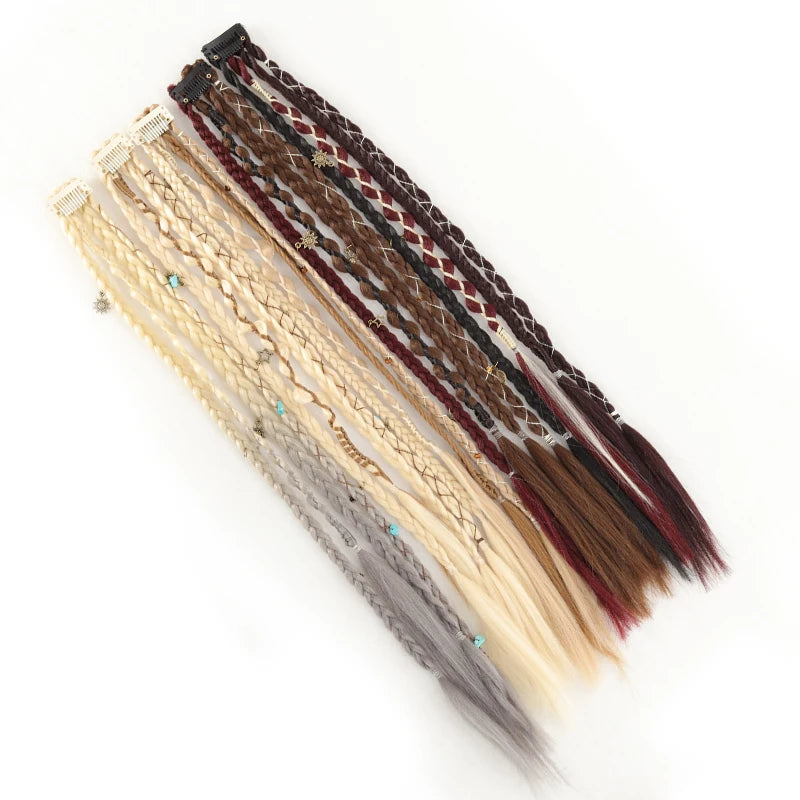 Wig with 4 small braids and hair extensions for women paired with Bohemian style BB clip on synthetic boxing braids