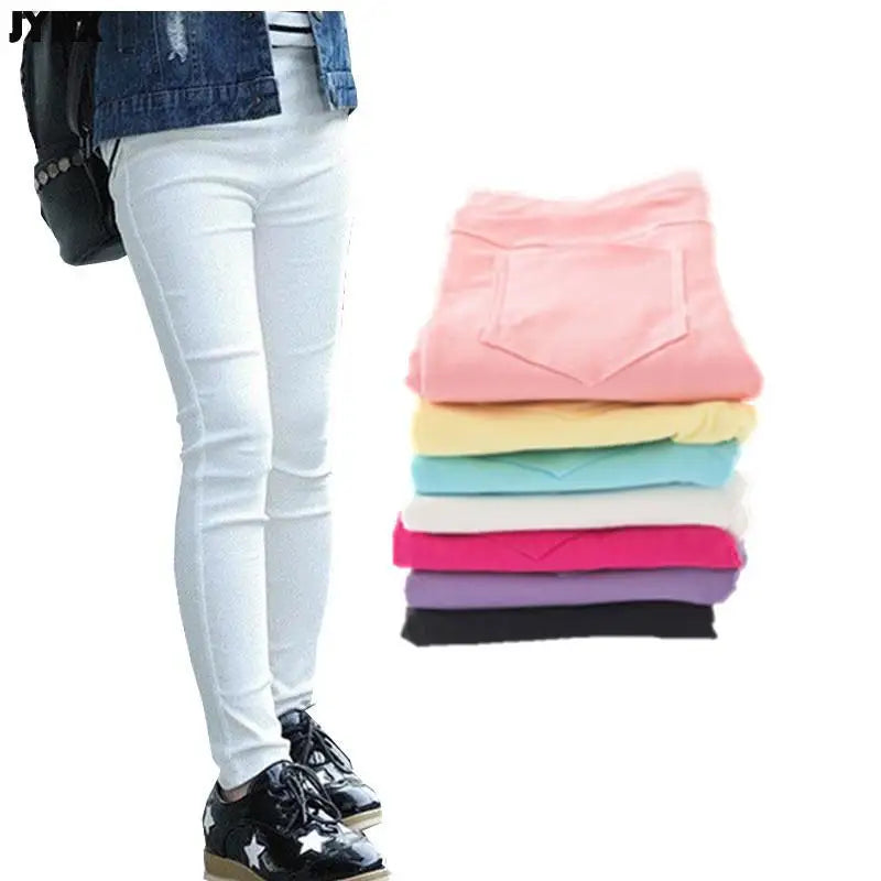2025 Kids Girl Pants Spring Autumn Candy Color Elastic Pencil Trousers Child Solid Leggings For 2-11Y Children Clothing