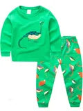 Kids Boys Pajamas Cartoon Car Print Plaid Stitching Round Neck Long Sleeve Top & Pants Set