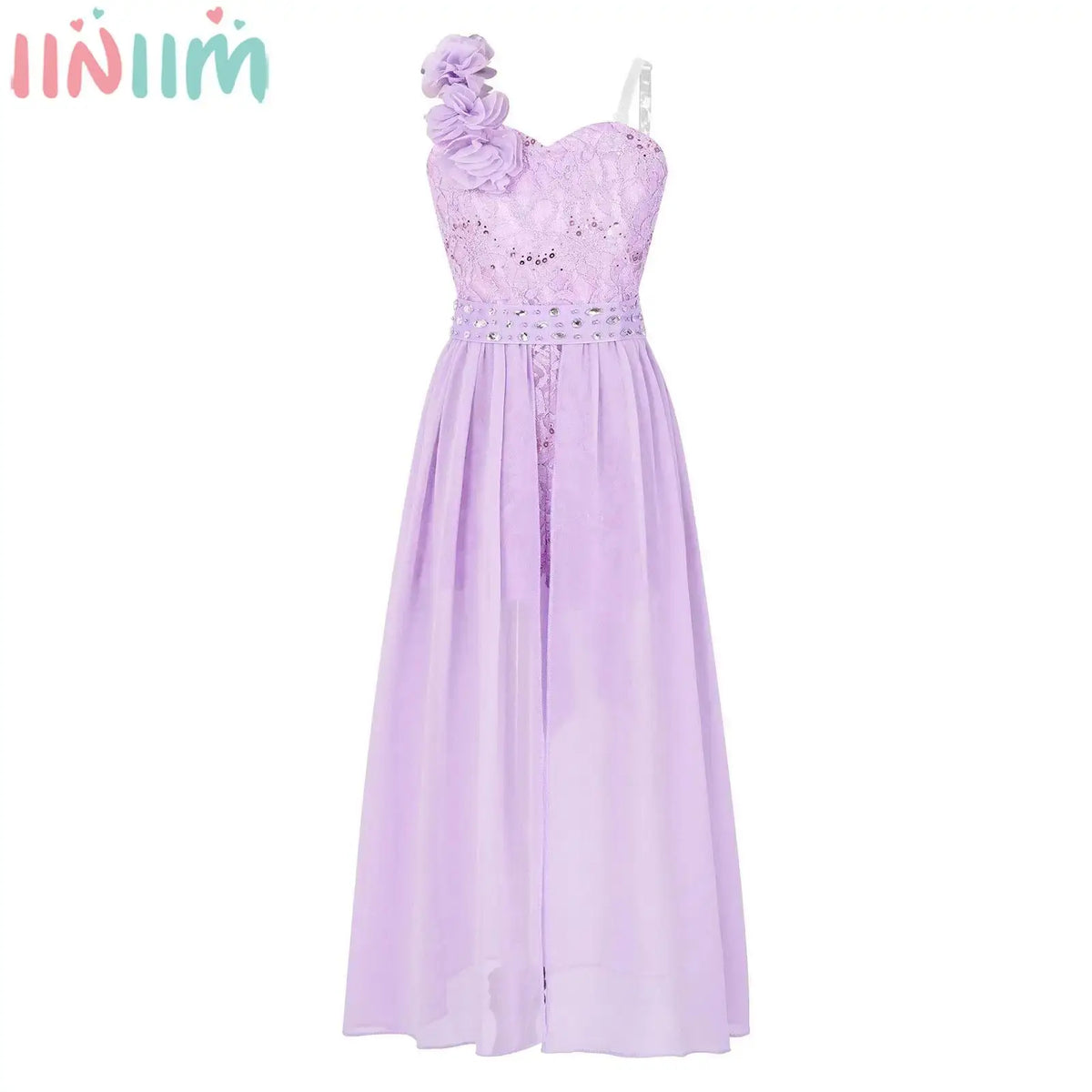 Kids Girls Elegant Party Dress Shiny Sequin Beaded Applique Lace Chiffon Jumpsuit Dress for Wedding Birthday Prom Pageant Evenig