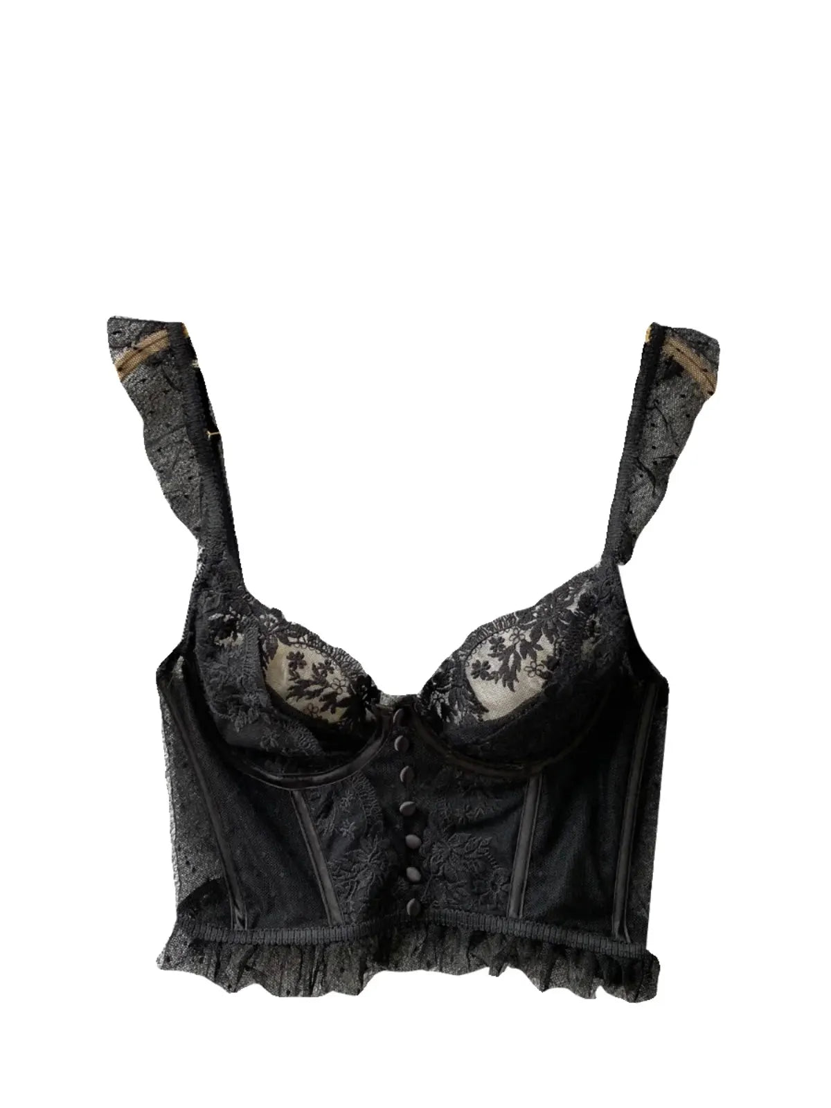 French Elegant See Through Mesh Lace Tank Top for Women Summer Sexy Black White V Neck Strap Slim Fit Vest Bras Tops