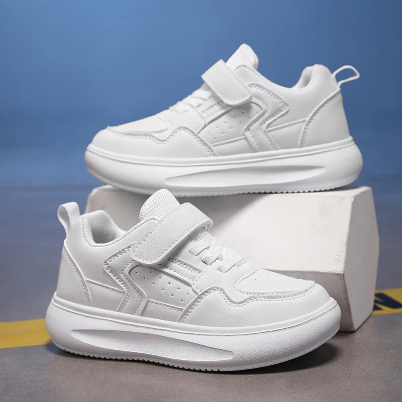 White Kids Sneakers Casual Shoes for Boys Girls Soft Sole Leather Sport Shoes Lightweight Comfortable Design Fashion Trainers