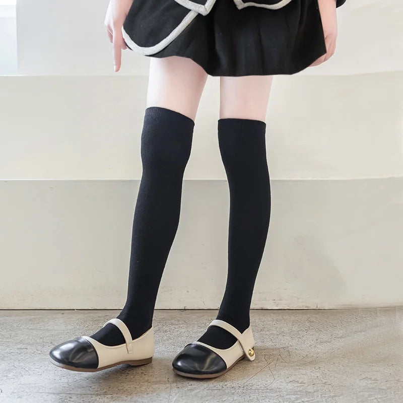 Children's Socks For Girls White Knee High Long Socks For Boys Black Football Socks 1-15Years Student Kids Stockings Spring New